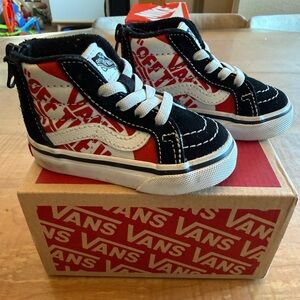 Vans Kids High-Top Sneakers - Black, Red, and White